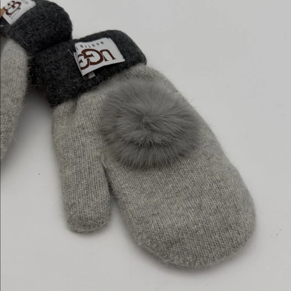 UGG Mittens in Charcoal and Light Gray with‎ Pom Pom